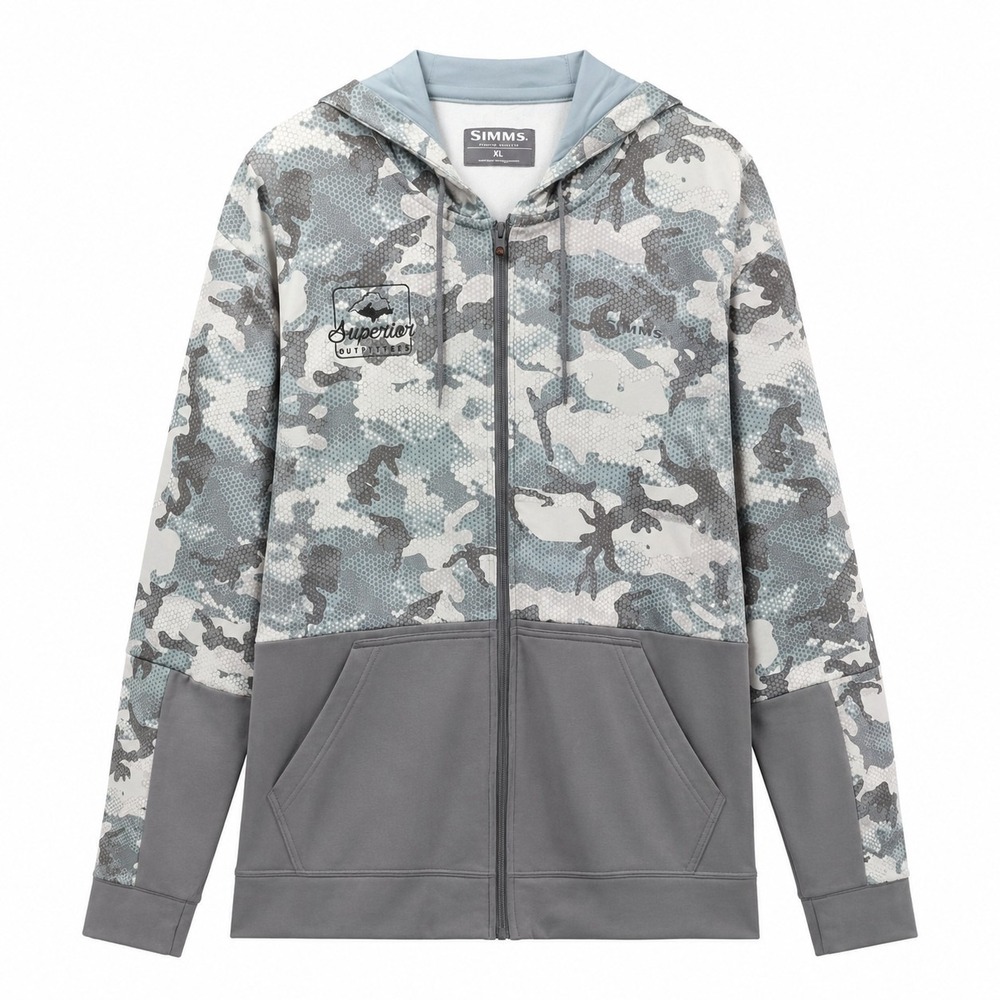 SIMMS Rogue Full-Zip Fleece Hoodie Jacket Sz XL Hex Camo Gray Fishing Hunting